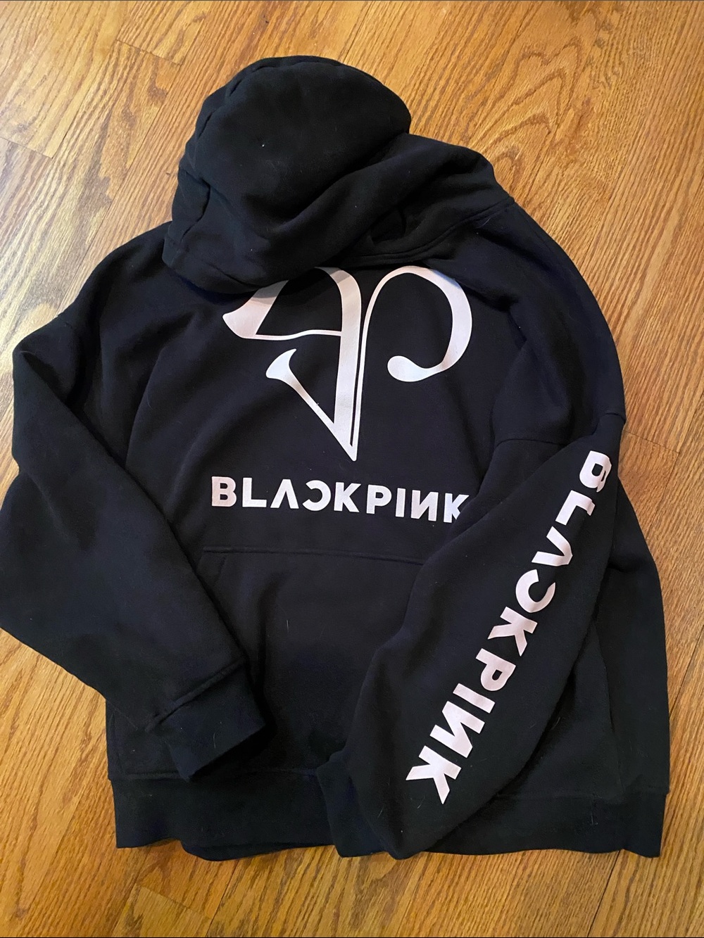 BLACKPINK K Pop Logo Black Hoodie with White Print